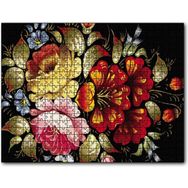 Cakapuzzle Siyah Zeminde Dijital Çizim Renkli Çiçekler 1000 Parça Puzzle