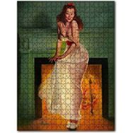Cakapuzzle Şömine Önünde Beyaz Gecelikli Kadın Ahşap 1000 Parça Puzzle