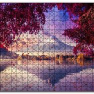 Cakapuzzle Sonbaharda Göldeki Kayık ve Karlı Zirve Mdf 1000 Parça Puzzle