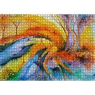 Cakapuzzle Soyut Sanat Ağaç Nehir Turuncu Mavi Görsel 1000 Parça Ahşap Puzzle