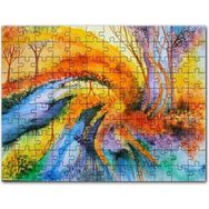 Cakapuzzle Soyut Sanat Ağaç Nehir Turuncu Mavi Görsel 120 Parça Mdf Puzzle