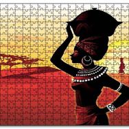 Cakapuzzle Su Taşıyan Afrikalı Kadın Günbatımı Arkaplan Mdf 120 Parça Puzzle
