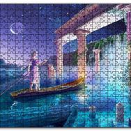 Cakapuzzle Sularla Kaplı Antik Sütunlar Sandal ve Kız Mdf 120 Parça Puzzle