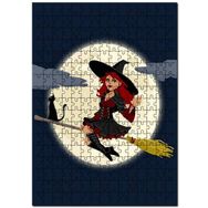 Cakapuzzle Süpürgeli Cadı Kedi Ay Görseli Mdf 255 Parça Puzzle