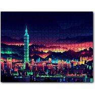 Cakapuzzle Tayvan Taipei Gece Manzarası Artwork Mdf 120 Parça Puzzle