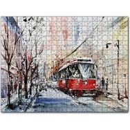 Cakapuzzle Toronto Sokaklarında Tramvay Araçlar ve Yayalar Mdf 120 Parça Puzzle