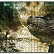 Cakapuzzle Tyrannosaurus Rex ve Raptor Nehir Kenarında Mdf 1000 Parça Puzzle