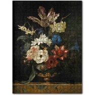 Cakapuzzle Vazoda Rengarenk Çiçekler Karanlık Arkaplan 120 Parça Puzzle