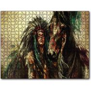 Cakapuzzle Yağlı Boya At Kızılderili Kadın 500 Parça Puzzle