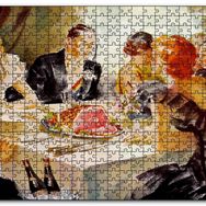 Cakapuzzle Yağlıboya Görünümlü Yemek Masası ve Konuklar Mdf 1000 Parça Puzzle