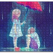 Cakapuzzle Yağmurda Kırmızı Şemsiyeli Küçük Kız Erkek Çizim Mdf 500 Parça Puzzle