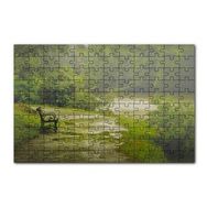 Cakapuzzle Yağmurda Yemyeşil Orman ve Boş Bank 120 Parça Ahşap Puzzle