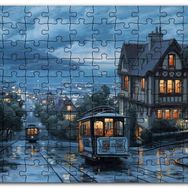 Cakapuzzle Yağmurlu Sokaklar Tramvaylar ve Gece Işıkları Mdf 255 Parça Puzzle