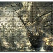 Cakapuzzle Yelkenli Gemiler İle Deniz Savaşı Çizim Görseli Mdf 120 Parça Puzzle