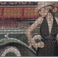 Cakapuzzle Yeşil Antika Araba ve Puro İçen Kadın Mdf 120 Parça Puzzle