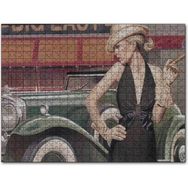 Cakapuzzle Yeşil Antika Araba ve Puro İçen Kadın Mdf 500 Parça Puzzle