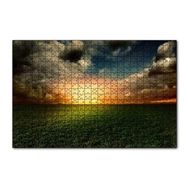 Cakapuzzle Yeşil Çimenler Altın Gökyüzü ve Gri Bulutlar 120 Parça Ahşap Puzzle