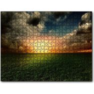 Cakapuzzle Yeşil Çimenler Altın Gökyüzü ve Gri Bulutlar 255 Parça Puzzle
