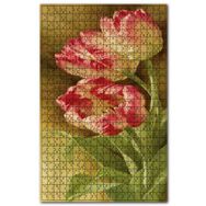 Cakapuzzle Yeşil Yapraklı Kırmızı Beyaz Tulip Çiçekleri Ahşap 255 Parça Puzzle