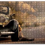 Cakapuzzle Yolda Antika Araba ve Çocuk Görseli Mdf 500 Parça Puzzle