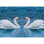 Cakatablo İki Beyaz Kuğu Kalp Şekli 1000 Parça Puzzle