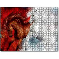 Cakatablo Kahverengi At Kızıl Zemin Beyaz At Beyaz Zemin 1000 Parça Puzzle