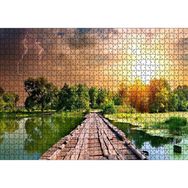 Cakatablo Tahta Köprü Göl Ağaçlar Bulutlu Güneş Görseli 1000 Parça Puzzle