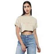 Calvin Klein J20J221048 Embroidered Monologo Cropped Tee Bej Kadın T-shirt