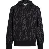 Calvin Klein Logo Aop Hoodie Siyah Erkek Sweatshirt