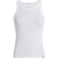 Calvin Klein Variegated Rib Woven Tab Beyaz Tank Kadın T-shirt