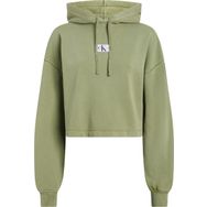 Calvin Klein Washed Woven Label Hoodie Yeşil Kadın Sweatshirt