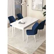 Canisa Arp Serisi Beyaz 70x110 cm Sabit Lacivert Mutfak Masa Takımı
