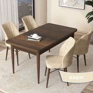 Canisa Concept Arp Serisi 70x110 cm Barok Ahşap Desen 4 Sandalye Sabit Krem Mutfak Masası Takımı