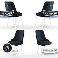 Canisa Newa Serisi 4 Adet 1. Sınıf Babyface Kumaş Kahve Metal Ayaklı Gold Halkalı Antrasit Sandalye