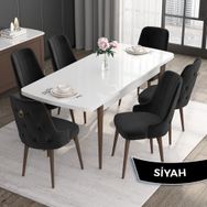 Canisa Nil Serisi Beyaz Mermer Desen 70x110 cm Sabit Masa 4 Sandalye Füme Mutfak Masası Takımı