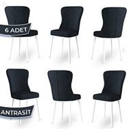 Canisa Tita Serisi 6 Adet Antrasit 1. Sınıf Babyface Kumaş Metal Beyaz Ayaklı Yemek Odası Sandalyesi
