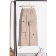 Cansın Mini 18537 Bej Kargo Cepli Paçası Lastikli Erkek Çocuk Jean Pantolon