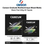 Canson Graduate Multitechnique Mixed Media Black Pad 240 gr 20 Yaprak Defter