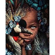 Canvas Hobby Afrikalı Çocuk ve Kuş Kasnaklı Rulo 90 x 110 cm Sayılarla Boyama Seti