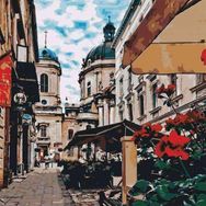 Canvas Hobby Avrupa'da Bir Sokak 70 x 90 cm Kasnaklı Sayılarla Boyama Seti
