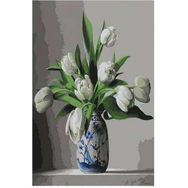 Canvas Hobby Beyaz Laleler Kasnaklı 70 x 90 cm Sayılarla Boyama Seti