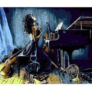 Canvas Hobby Canvas Müzik ve Kadın 70 x 90 cm Kasnaklı Sayılarla Boyama Seti