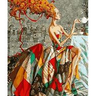 Canvas Hobby Canvas Renkler ve Kadın 90 x 110 cm Kasnaklı Sayılarla Boyama Seti