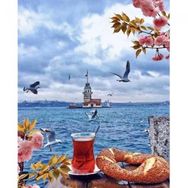 Canvas Hobby Canvas Üsküdar'da Çay Simit 40x50 cm Kasnaklı Sayılarla Boyama Seti