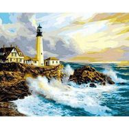 Canvas Hobby Deniz Feneri ve Dalgalar 50 x 65 cm Kasnaklı Sayılarla Boyama Seti Duvar Sticker