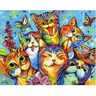 Canvas Hobby Gülen Kediler Kasnaklı 60x75 cm Sayılarla Boyama Seti