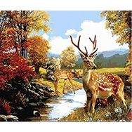 Canvas Hobby Kardan Adam ve Yavru Ceylanlar Kasnaklı 50x65 cm Sayılarla Boyama Seti