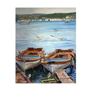 Canvas Hobby Kayıklar ve Martılar Kasnaklı 100 x 140 cm Sayılarla Boyama Seti