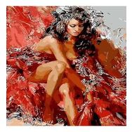 Canvas Hobby Kırmızı ve Kadın Kasnaklı 90x110 cm Sayılarla Boyama Seti