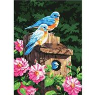 Canvas Hobby Mavi Kuşlar ve Çiçekler Kasnaklı 60x75 cm Sayılarla Boyama Seti